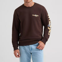 Wrangler Men's L/S Skull Steer Graphic Crew Sweatshirt in Mole Brown