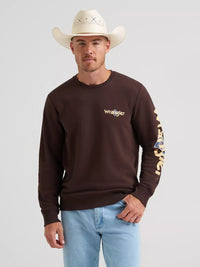 Wrangler Men's L/S Skull Steer Graphic Crew Sweatshirt in Mole Brown