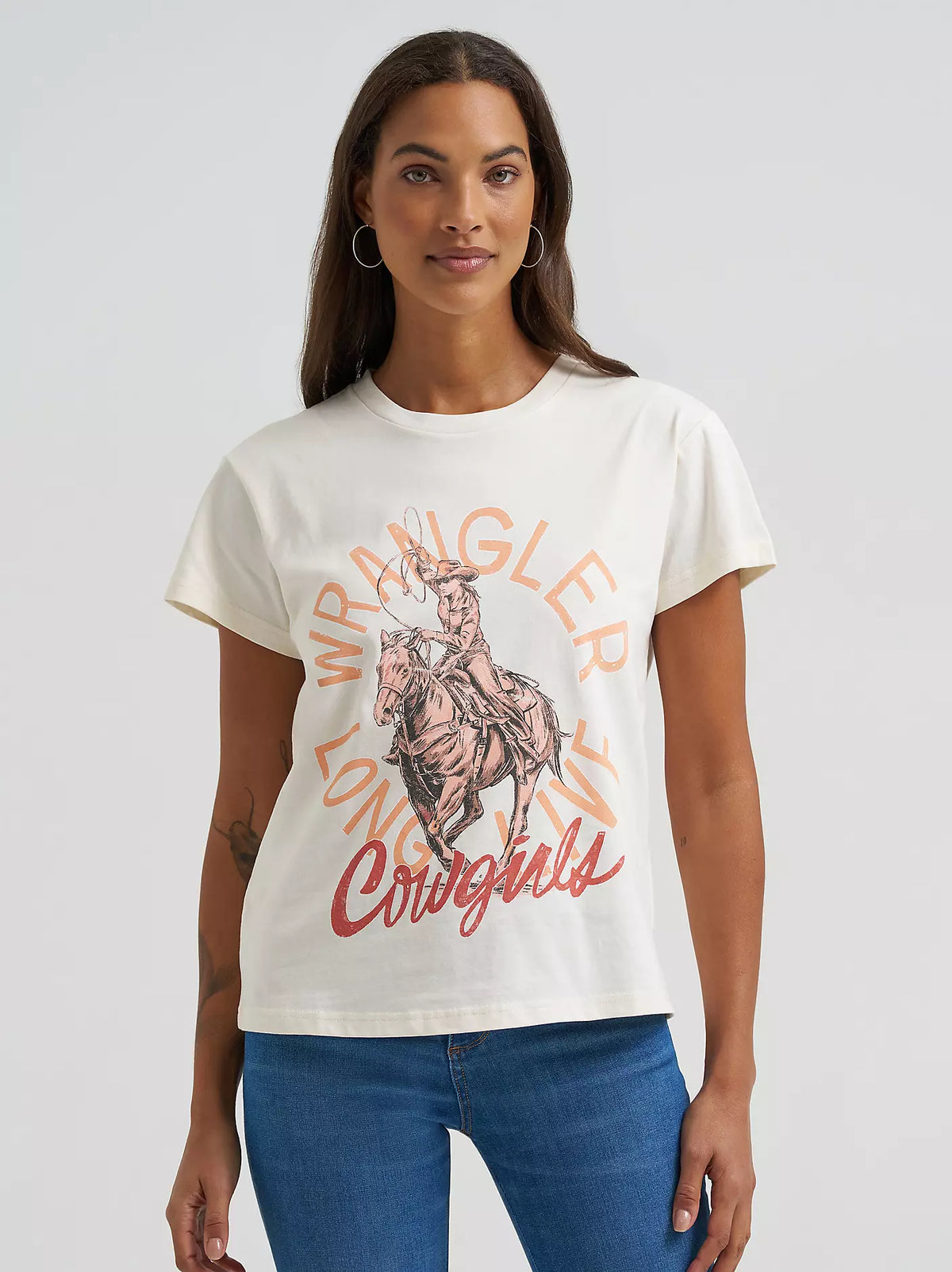 Wrangler Retro Women's S/S Faded Cowgirl Graphic Tee in Egret