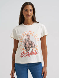 Wrangler Retro Women's S/S Faded Cowgirl Graphic Tee in Egret