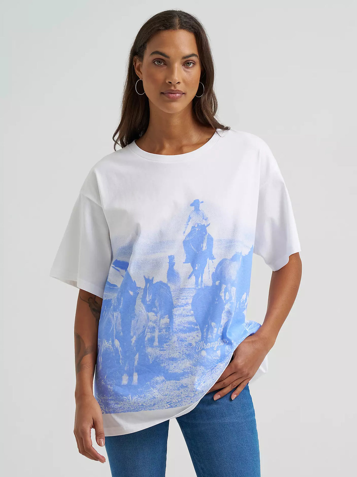 Wrangler Retro Women's Horse Round Up Oversized Tee in Bright White