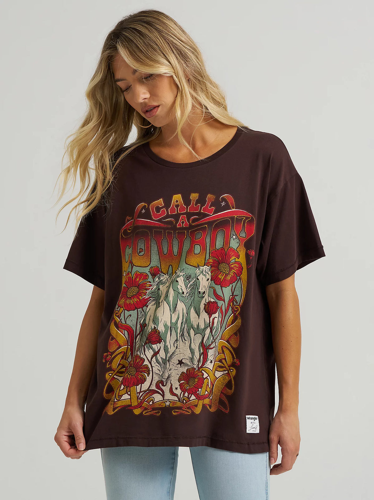 Wrangler x Lainey Wilson Call A Cowboy Oversized Tee in Mole