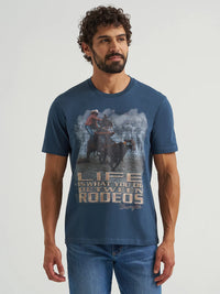 Wrangler Men's S/S Reissue Between Rodeos Graphic Tee in Rodeo Navy