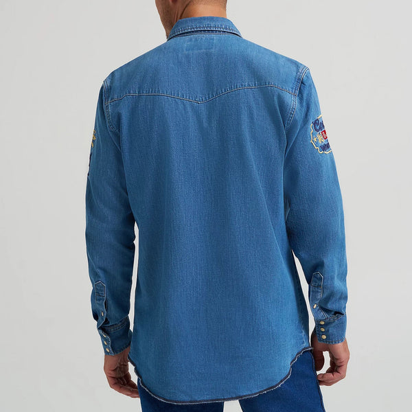 Wrangler x Coors Men's L/S Denim Shirt in Golden Blue