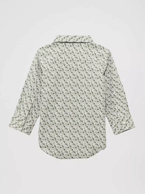 Wrangler Baby & Toddler Boy's L/S Print Western Snap Shirt in Olive Cacti