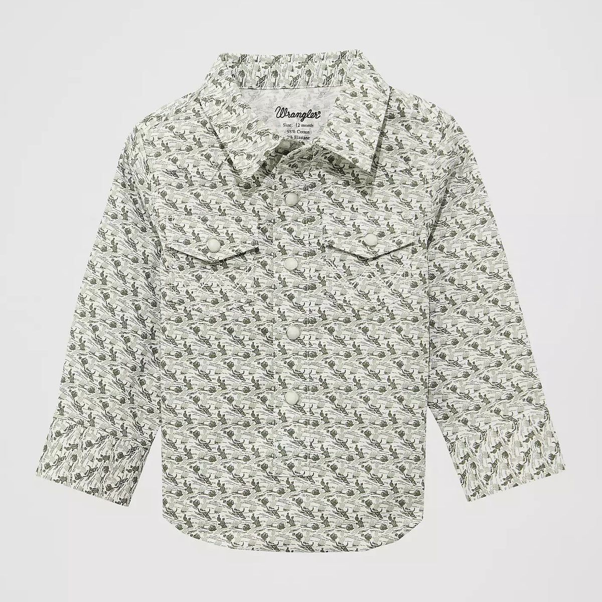 Wrangler Baby & Toddler Boy's L/S Print Western Snap Shirt in Olive Cacti