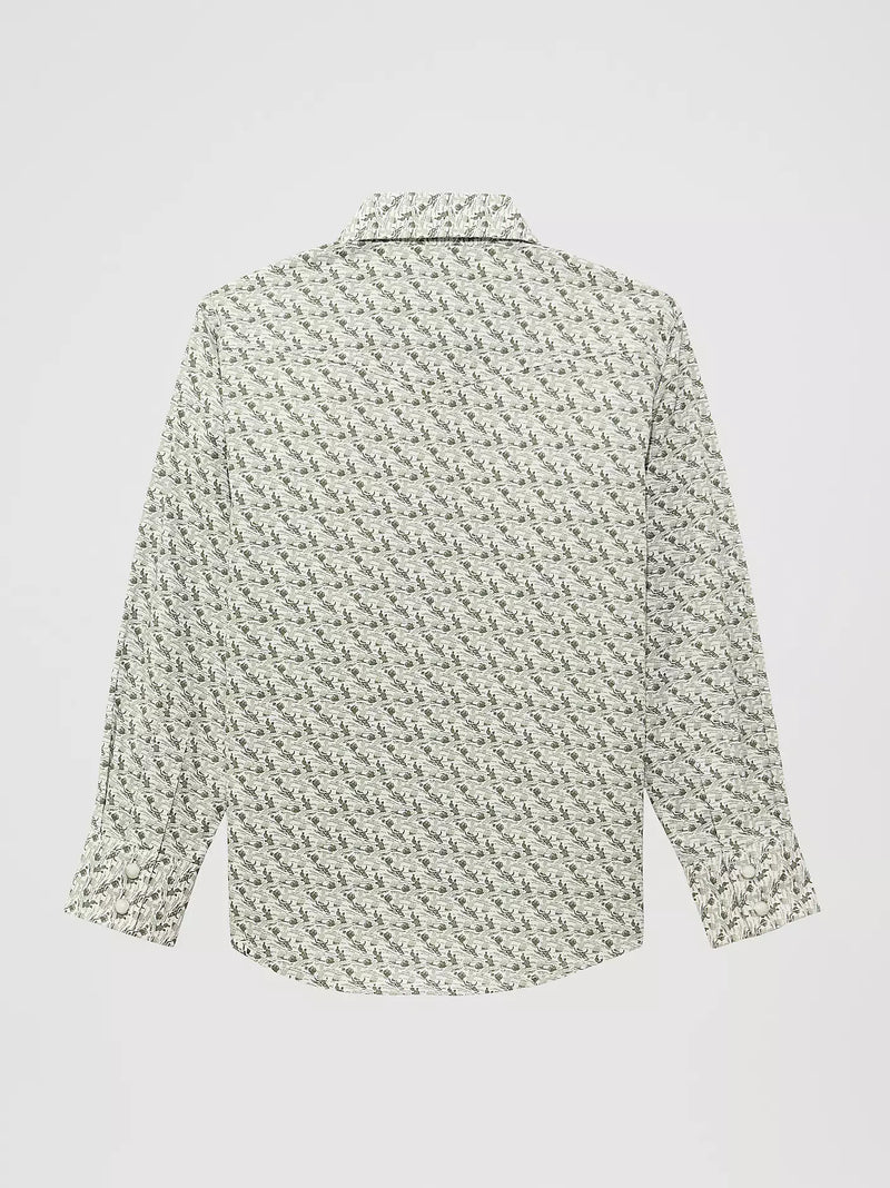 Wrangler Boy's 20X Advanced Comfort L/S Western Snap Shirt in Olive Cacti