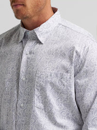 Wrangler Men's L/S Cody Johnson One Pocket Button Down Shirt in Charcoal Paisley (Available in Tall Sizes)