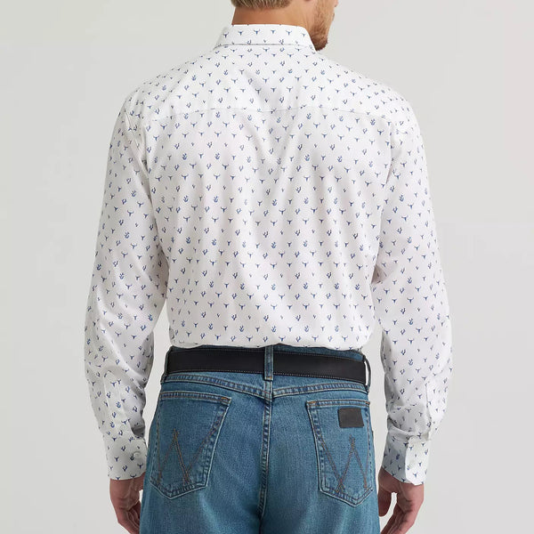 Wrangler Men's L/S Cody Johnson One Pocket Button Down Shirt in Blue Steerhead