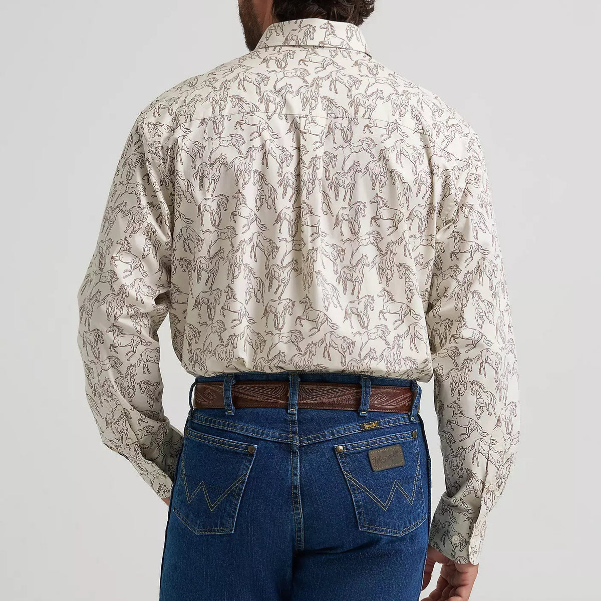 Wrangler Men's L/S George Strait Horse Print Button Down Shirt in Stallions (Available in Tall & Plus Sizes)