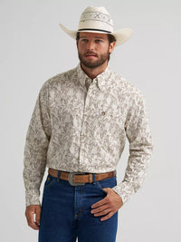 Wrangler Men's L/S George Strait Horse Print Button Down Shirt in Stallions (Available in Tall & Plus Sizes)