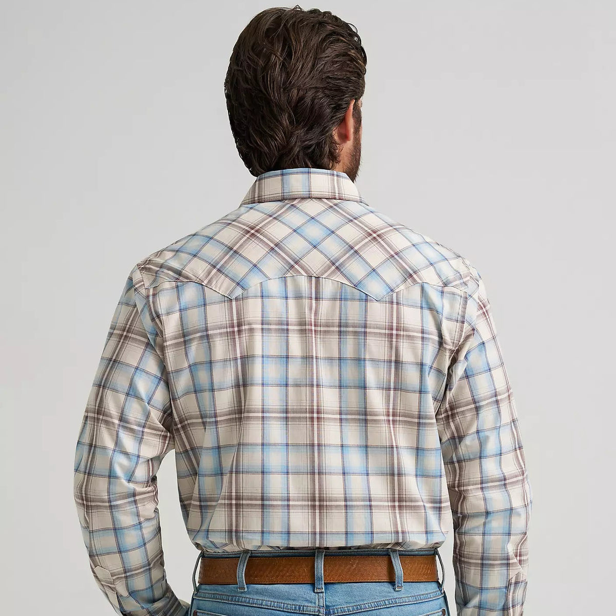 Wrangler Retro Men's L/S Sawtooth Pocket Plaid Western Snap Shirt in Historic Tan