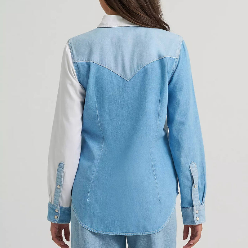 Wrangler Retro Women's Vintage Fit Pieced Denim Western Snap Shirt