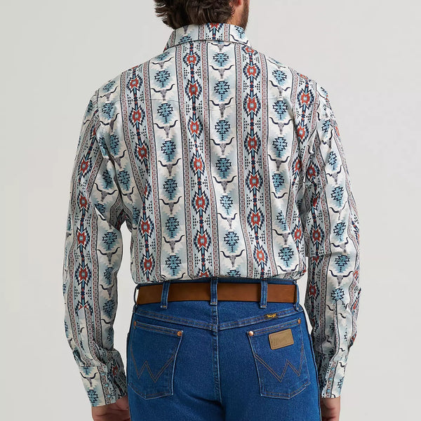 Wrangler Men's Checotah L/S Western Snap Shirt in Grey Steerhead (Available in Tall Sizes)