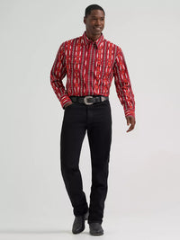 Wrangler Men's Checotah L/S Western Snap Shirt in Fire Red Arrow