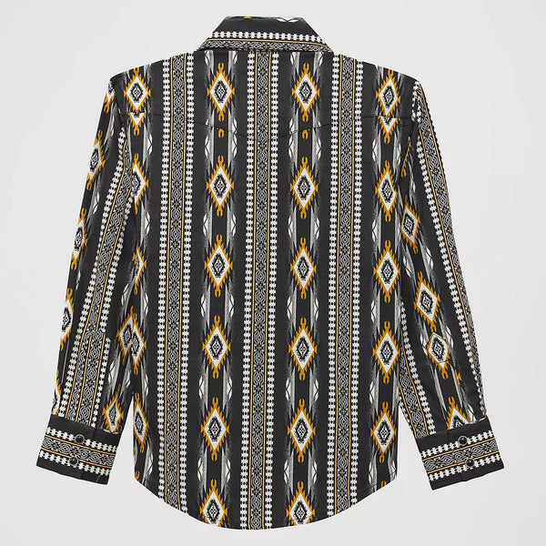 Wrangler Boy's Checotah L/S Western Snap Shirt in Crow Black