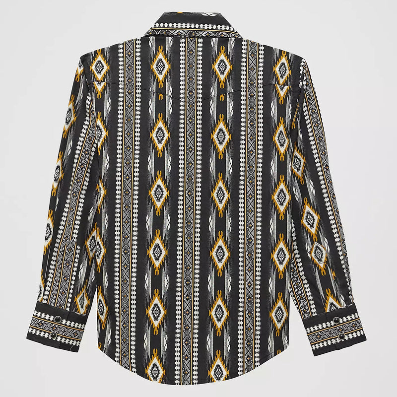 Wrangler Boy's Checotah L/S Western Snap Shirt in Crow Black