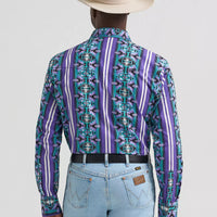 Wrangler Men's Checotah L/S Western Snap Shirt in Violet Serape