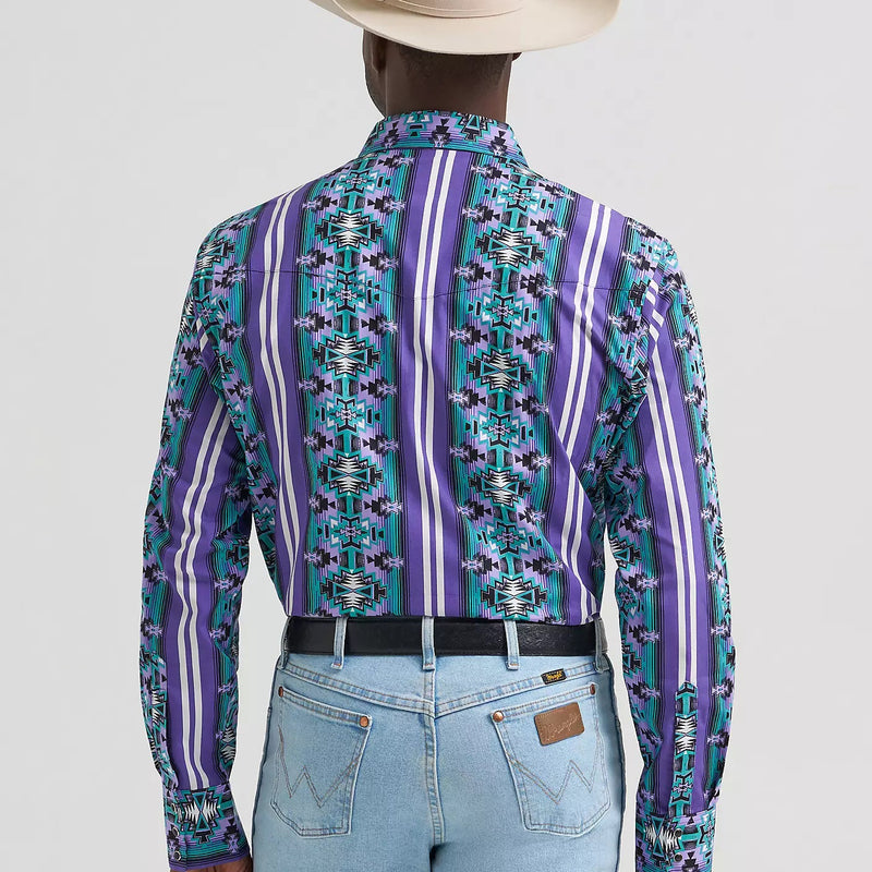 Wrangler Men's Checotah L/S Western Snap Shirt in Violet Serape