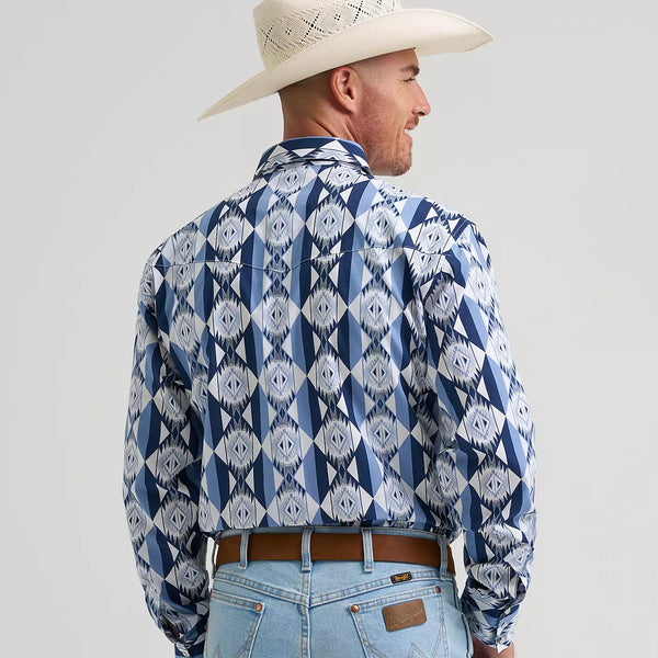 Wrangler Men's Checotah L/S Western Snap Shirt in Blue Diamondback