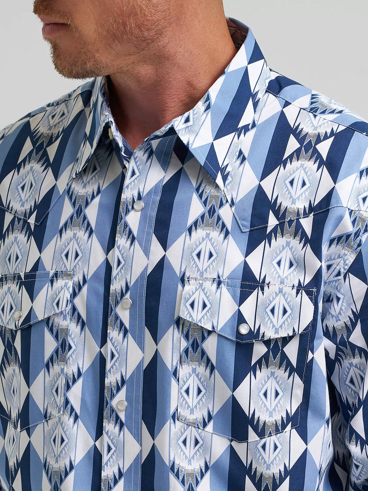 Wrangler Men's Checotah L/S Western Snap Shirt in Blue Diamondback