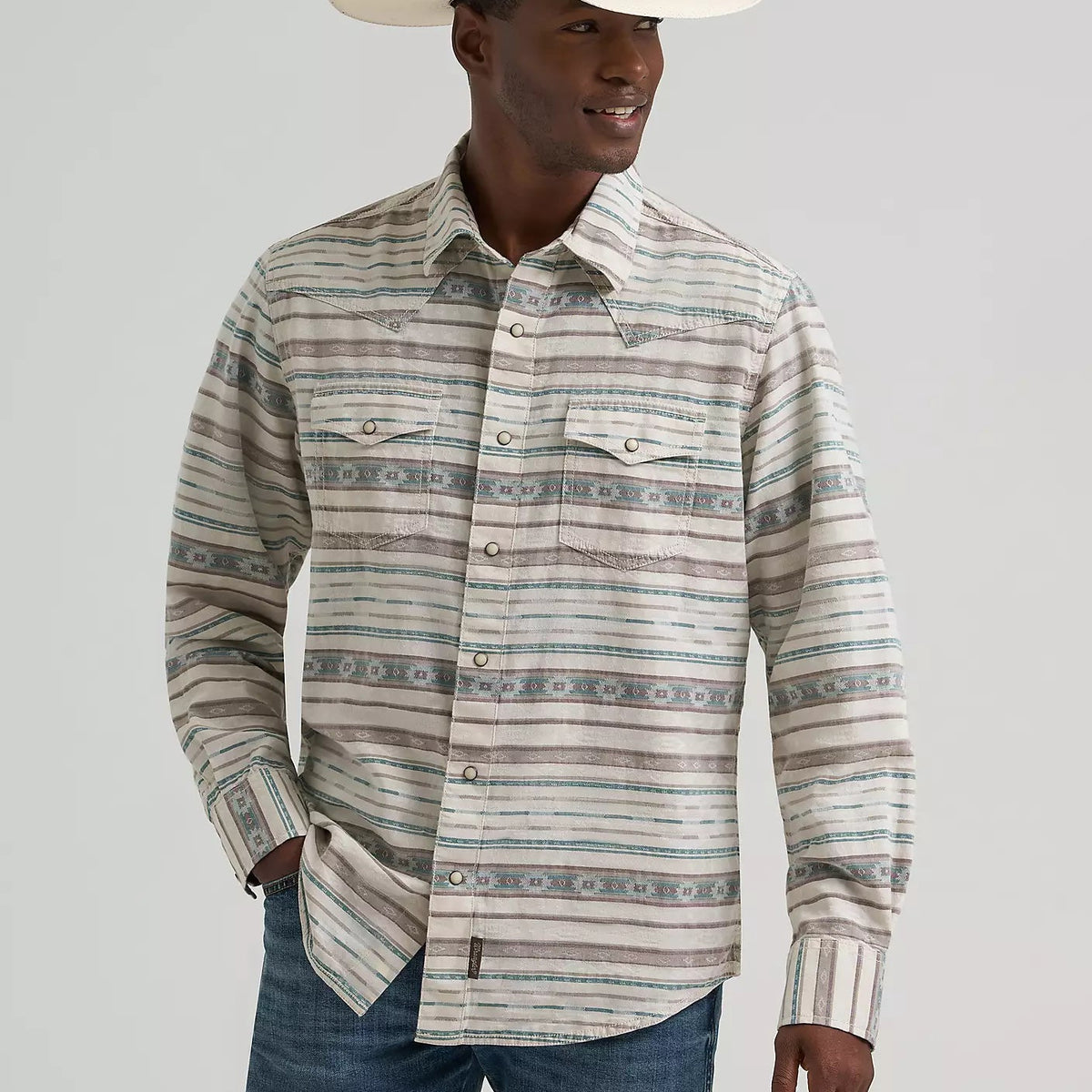Wrangler Retro Premium Men's L/S Western Snap Shirt in Neutral Serape (Available in Tall Sizes)