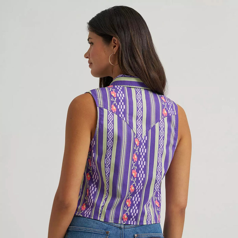 Wrangler Women's Wrangler Sleeveless Checotah Western Snap Shirt in Purple
