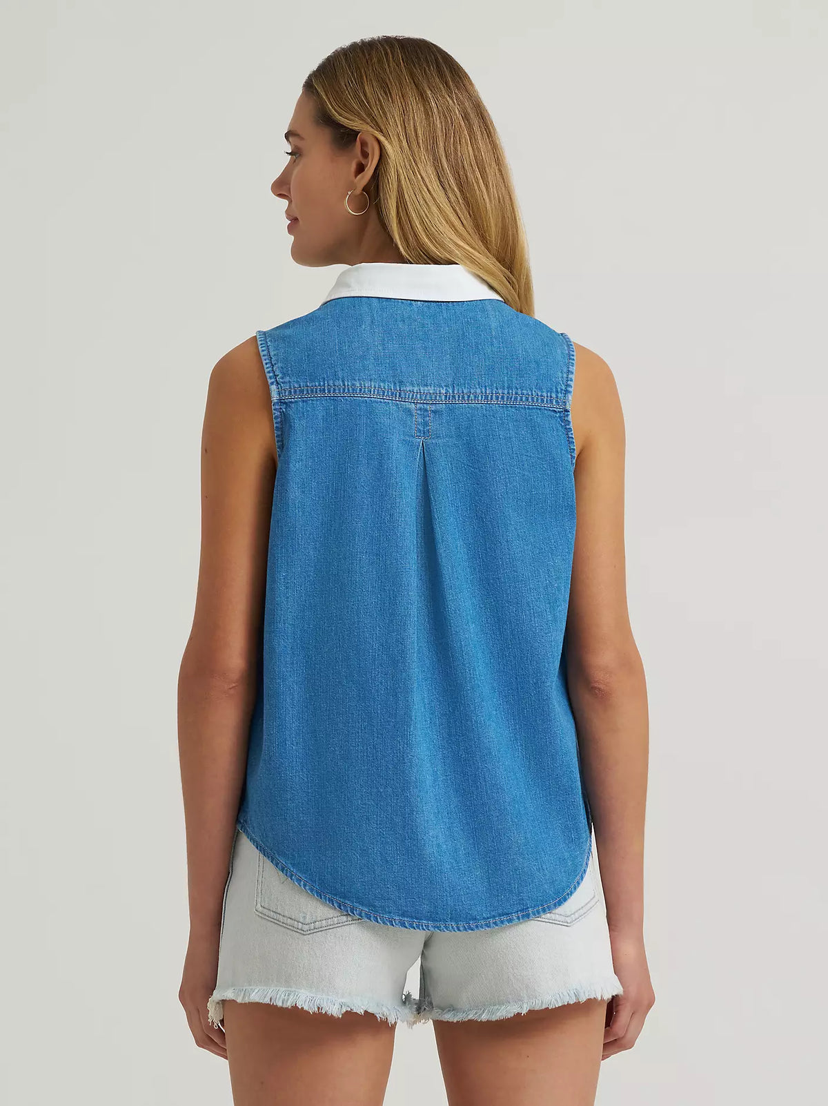 Wrangler Women's Wrangler Embellished Denim Sleeveless Snap Shirt in Mid Denim