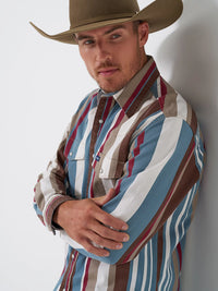 Wrangler Men's L/S Vintage Inspired Brushpopper Western Snap Work Shirt in Prairie Brush