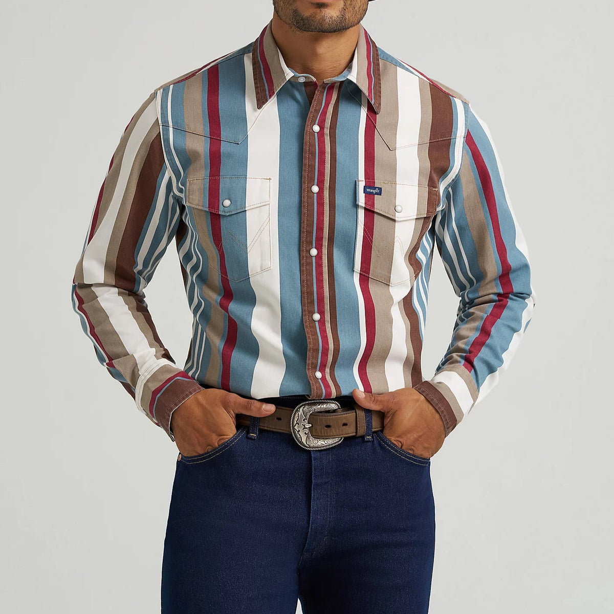 Wrangler Men's L/S Vintage Inspired Brushpopper Western Snap Work Shirt in Prairie Brush
