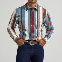 Wrangler Men's L/S Vintage Inspired Brushpopper Western Snap Work Shirt in Prairie Brush