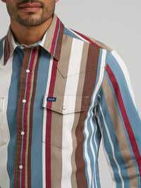 Wrangler Men's L/S Vintage Inspired Brushpopper Western Snap Work Shirt in Prairie Brush