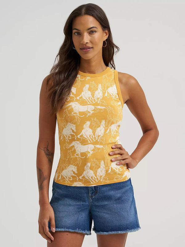 Wrangler Retro Women's Printed Slim Goddess Tank in Marigold