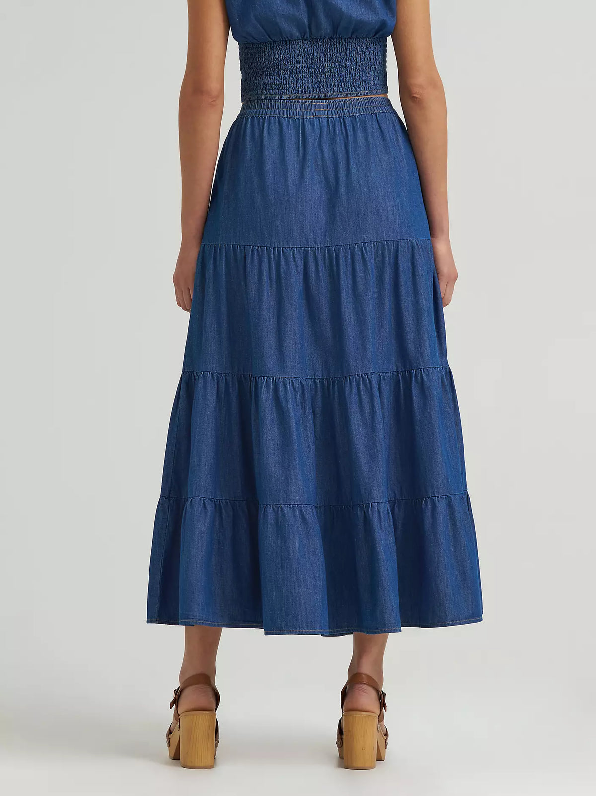 Wrangler Women's Denim Tiered Maxi Skirt in Dark Denim