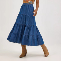 Wrangler Women's Denim Tiered Maxi Skirt in Dark Denim