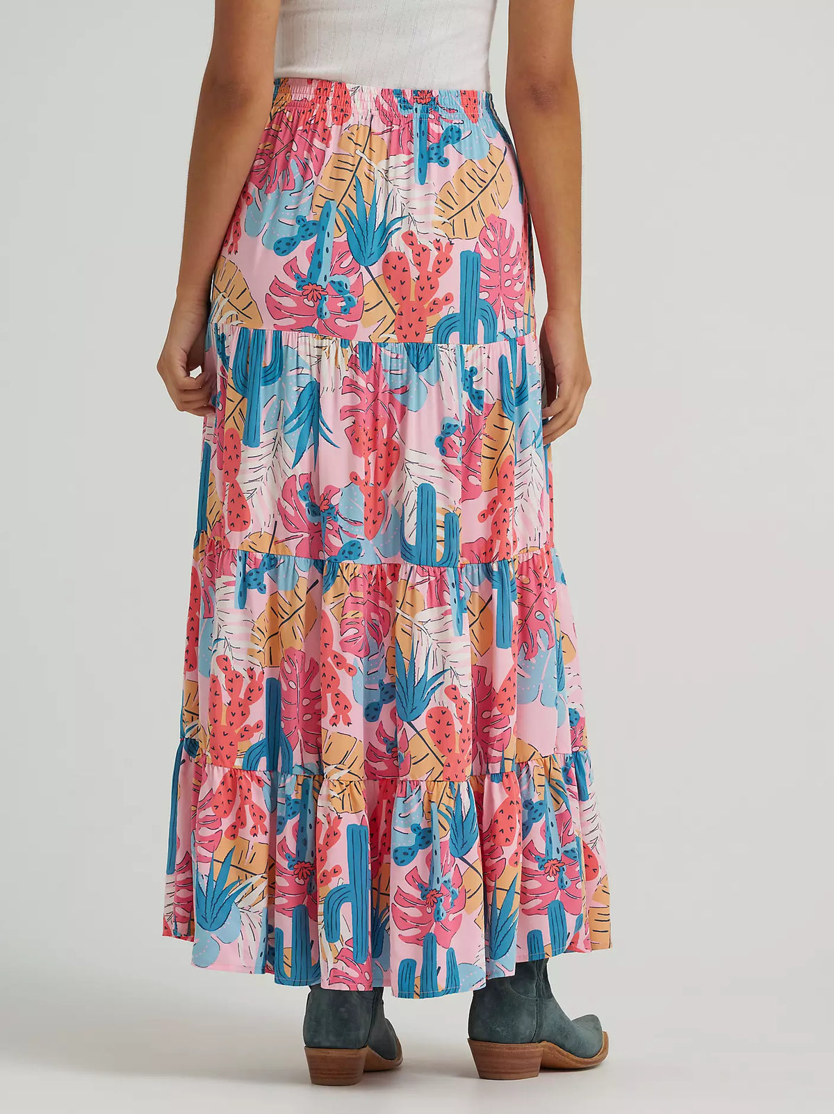 Wrangler Women's Printed Tiered Maxi Skirt in Pink