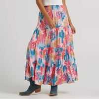 Wrangler Women's Printed Tiered Maxi Skirt in Pink
