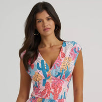 Wrangler Women's Smocked Crop Printed Blouse in Pink