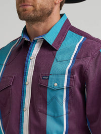 Wrangler Men's L/S Vintage Inspired Brushpopper Western Snap Work Shirt in Aubergine Teal