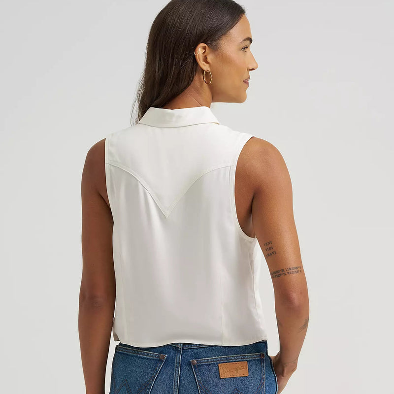 Wrangler Women's Wrangler Embroidered Sleeveless Snap Shirt in White