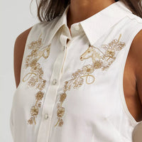 Wrangler Women's Wrangler Embroidered Sleeveless Snap Shirt in White