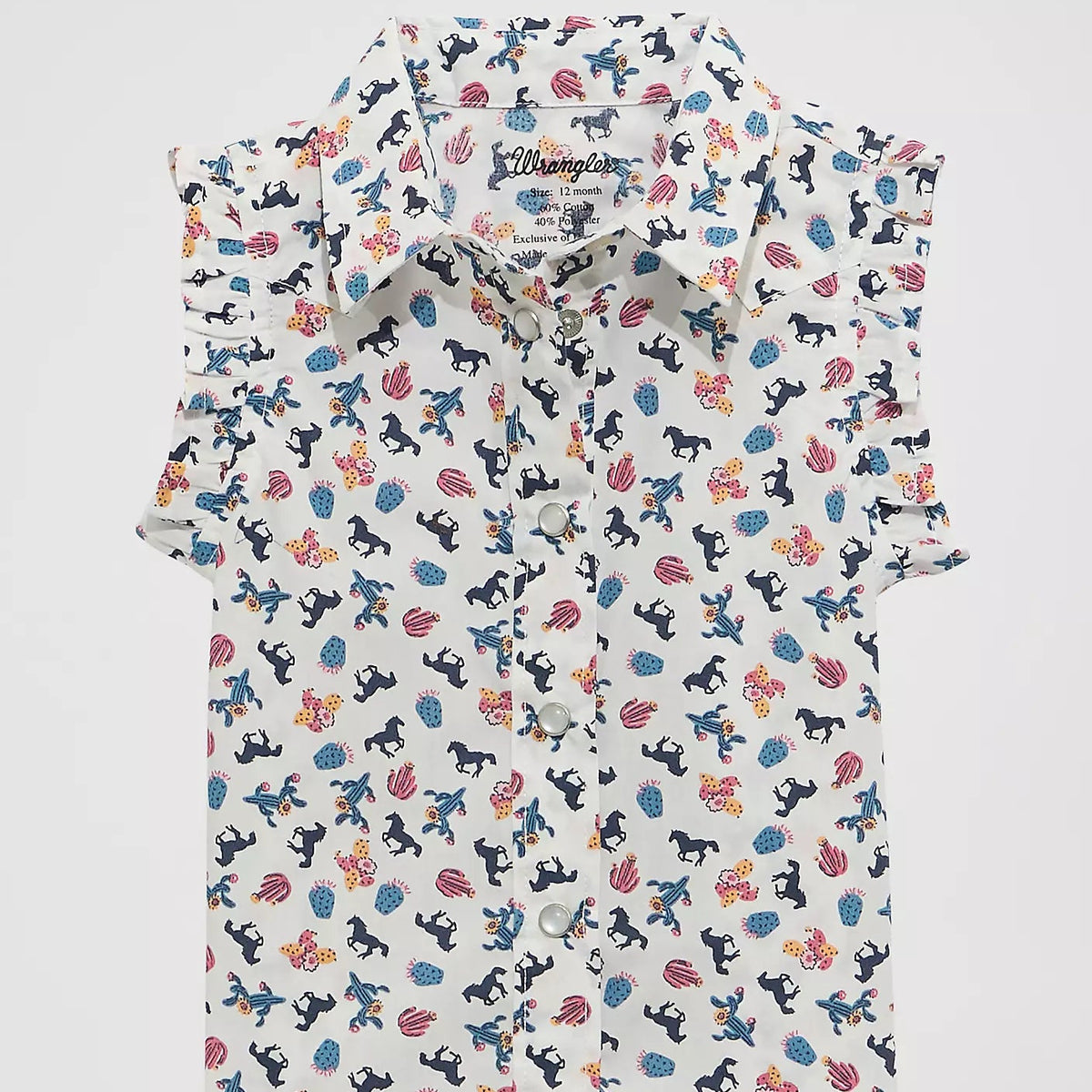 Wrangler Baby & Toddler Girl's Sleeveless Ruffle Western Shirt in White Western Pattern