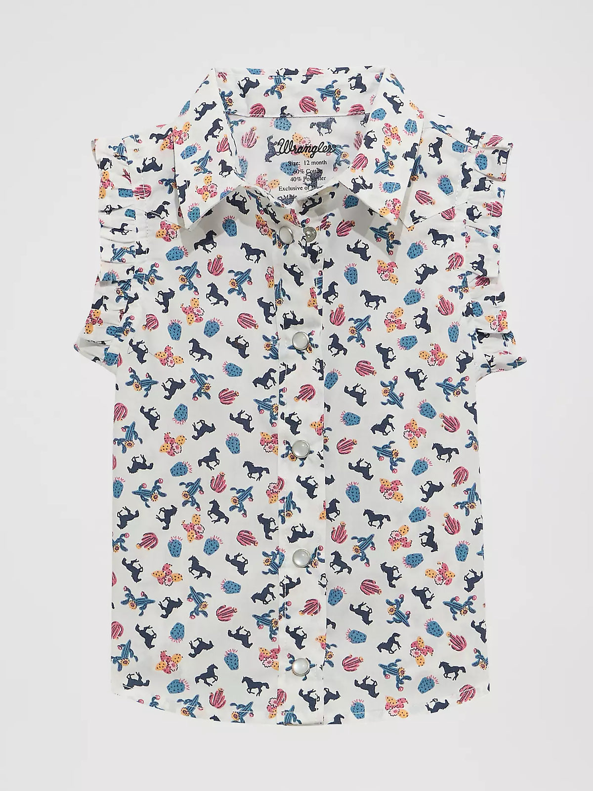 Wrangler Baby & Toddler Girl's Sleeveless Ruffle Western Shirt in White Western Pattern