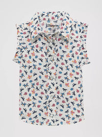 Wrangler Baby & Toddler Girl's Sleeveless Ruffle Western Shirt in White Western Pattern