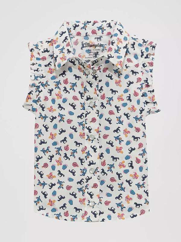 Wrangler Baby & Toddler Girl's Sleeveless Ruffle Western Shirt in White Western Pattern