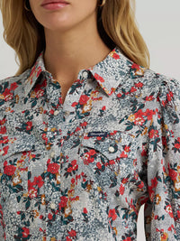 Wrangler Retro Women's L/S Western Snap Slim Blouse in Green