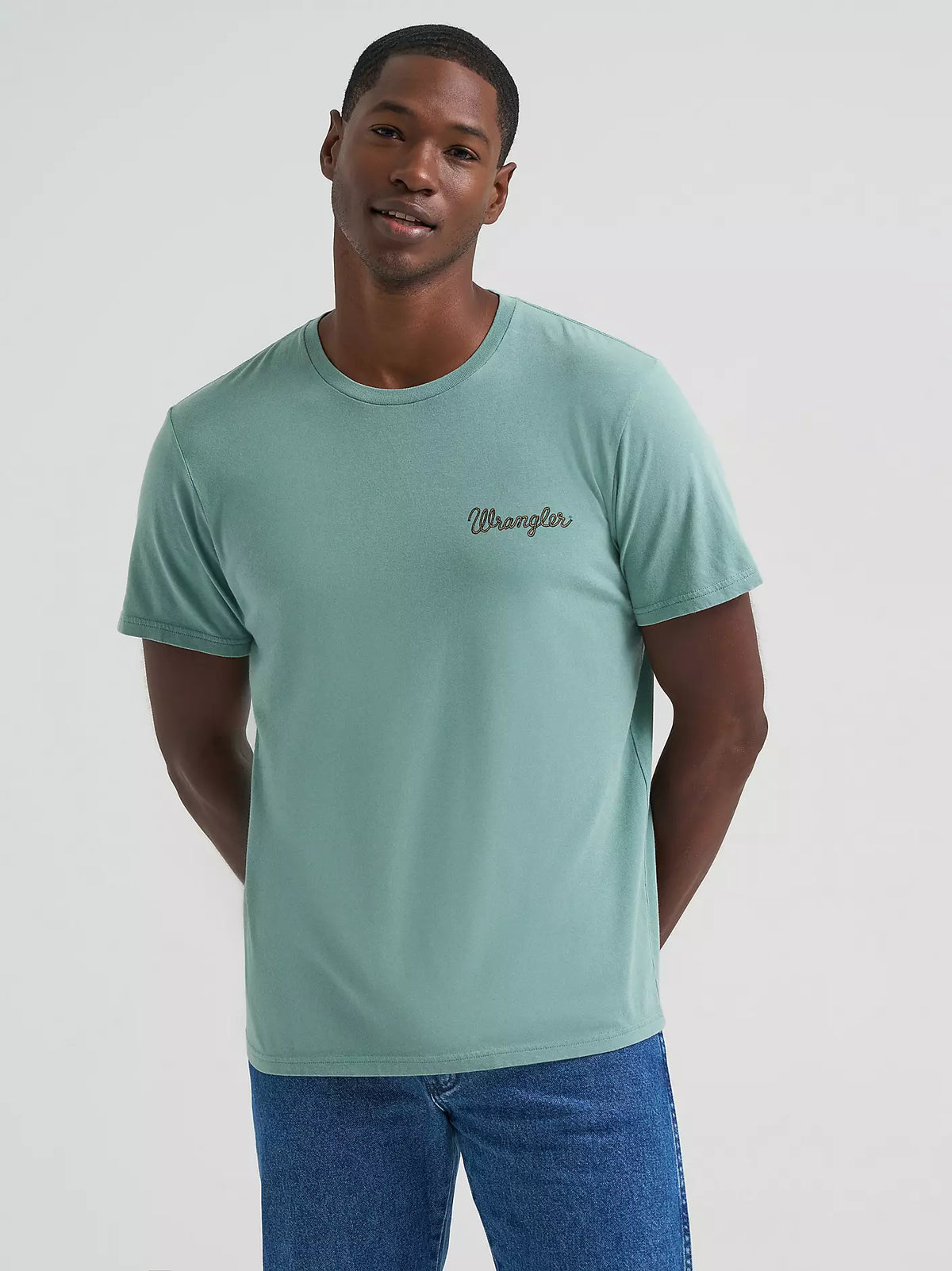 Wrangler Men's Kneeling Cowboy Graphic T-Shirt in Oil Blue