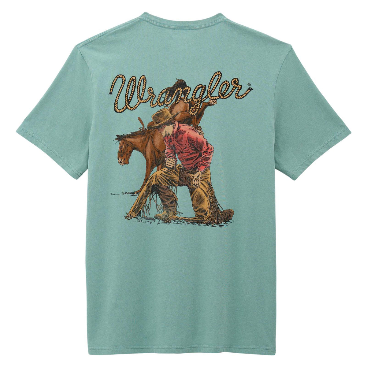 Wrangler Men's Kneeling Cowboy Graphic T-Shirt in Oil Blue