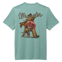 Wrangler Men's Kneeling Cowboy Graphic T-Shirt in Oil Blue