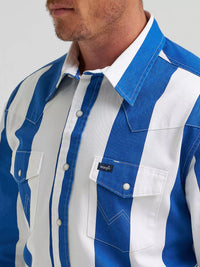 Wrangler Men's L/S Vintage Inspired Brushpopper Western Snap Work Shirt in Big Blue